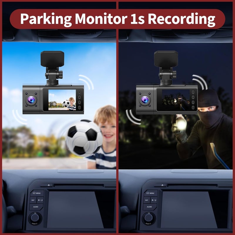 Gloryes 2025 Dash Cam, 3 Channel Dash Cam Front and Rear Inside, Interior Car Camera, 2.5K/1440P Single Fr,Fr+Interior, Front+Rear Dash Camera for Cars Taxi with Night Vision, Parking Monitor 1S Recording - Image 3